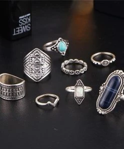 One Tribe Apparel Jewelry Tibetan Gypsy Turquoise & Black Ring Set