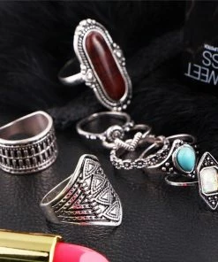 One Tribe Apparel Jewelry Tibetan Gypsy Turquoise & Black Ring Set