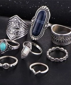 One Tribe Apparel Jewelry Tibetan Gypsy Turquoise & Black Ring Set