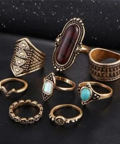 One Tribe Apparel Jewelry Tibetan Gypsy Turquoise & Black Ring Set
