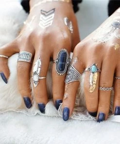 One Tribe Apparel Jewelry Tibetan Gypsy Turquoise & Black Ring Set