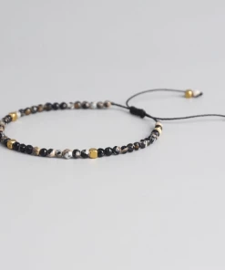 AMIU Handmade Store Gold & Black Chakra Crystal Bead Tibetan Bracelet