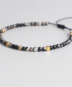 AMIU Handmade Store Gold & Black Chakra Crystal Bead Tibetan Bracelet