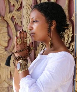 Offbeat Tiger Eye Buddhist Mala Beads Necklace With Black Tassels Jewelry