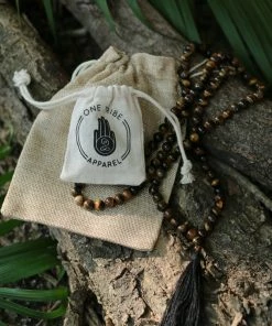 Offbeat Tiger Eye Buddhist Mala Beads Necklace With Black Tassels Jewelry