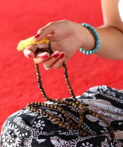 Offbeat Tiger Eye Buddhist Mala Beads Necklace With Yellow Tassels Jewelry