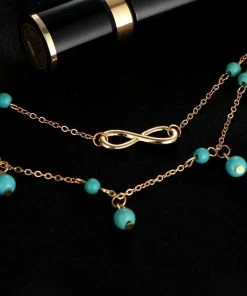 One Tribe Apparel Turquoise Beads With Infinity Charm Boho Anklet