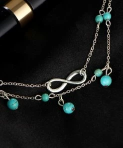 One Tribe Apparel Turquoise Beads With Infinity Charm Boho Anklet