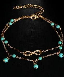 One Tribe Apparel Turquoise Beads With Infinity Charm Boho Anklet