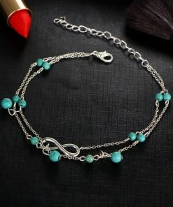 One Tribe Apparel Turquoise Beads With Infinity Charm Boho Anklet