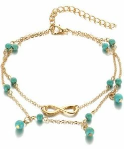 One Tribe Apparel Turquoise Beads With Infinity Charm Boho Anklet