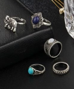 One Tribe Apparel Jewelry Turquoise Elephant Lover RIng Set