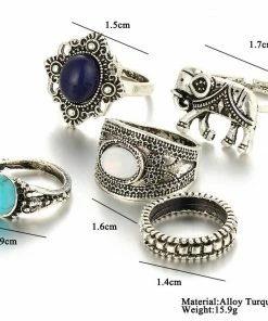 One Tribe Apparel Jewelry Turquoise Elephant Lover RIng Set