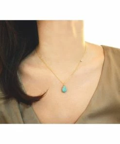 BellaJoo Jewelry Turquoise Sideways Gold Necklace