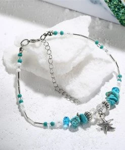 One Tribe Apparel Jewelry Turquoise Stones & Silver Startfish Boho Anklet