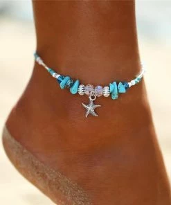 One Tribe Apparel Jewelry Turquoise Stones & Silver Startfish Boho Anklet