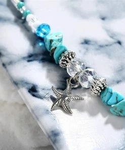 One Tribe Apparel Jewelry Turquoise Stones & Silver Startfish Boho Anklet