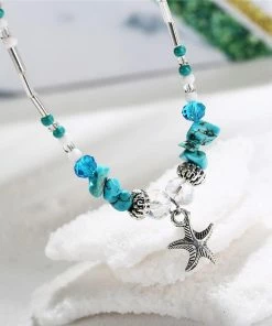 One Tribe Apparel Jewelry Turquoise Stones & Silver Startfish Boho Anklet