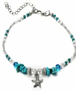 One Tribe Apparel Jewelry Turquoise Stones & Silver Startfish Boho Anklet