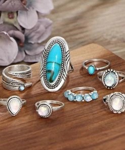 One Tribe Apparel Turquoise Travels Boho Ring Set