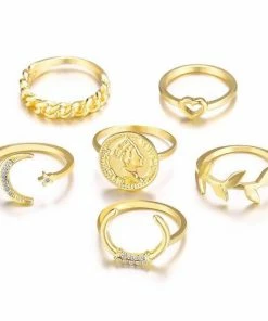 17KM Official Store Jewelry Vintage Gold Leaves & Coin Rings