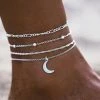17KM Official Store Jewelry Vintage Gold Silver Multilayer Bohemian Anklets With Moon, Map Beads Leaves