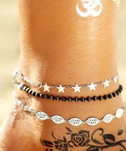 17KM Official Store Jewelry Vintage Gold Silver Multilayer Bohemian Anklets With Moon, Map Beads Leaves