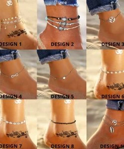 17KM Official Store Jewelry Vintage Gold Silver Multilayer Bohemian Anklets With Moon, Map Beads Leaves