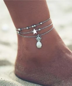 17KM Official Store Jewelry Vintage Gold Silver Multilayer Bohemian Anklets With Moon, Map Beads Leaves