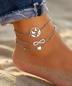 17KM Official Store Jewelry Vintage Gold Silver Multilayer Bohemian Anklets With Moon, Map Beads Leaves