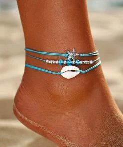 17KM Official Store Jewelry Vintage Gold Silver Multilayer Bohemian Anklets With Moon, Map Beads Leaves