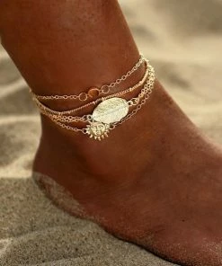 One Tribe Apparel Vintage Gold Sun & Leaf Boho Anklet & Bracelet
