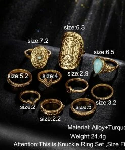 17KM Official Store Vintage Mandala Turquoise Ring Set In Gold And Silver