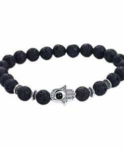 One Tribe Apparel Jewelry Volcanic Rocks Yoga Hamsa Hand Bracelet In 5 Colors