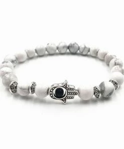 One Tribe Apparel Jewelry Volcanic Rocks Yoga Hamsa Hand Bracelet In 5 Colors