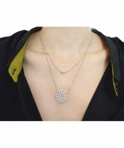 BellaJoo Jewelry White Gold Double Strand Lace Necklace