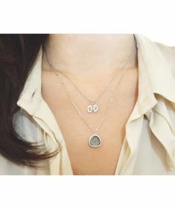BellaJoo Jewelry White Gold Layered Aquamarine Drop Initial Necklace