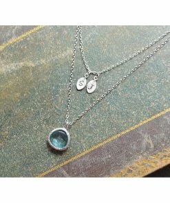 BellaJoo Jewelry White Gold Layered Aquamarine Drop Initial Necklace