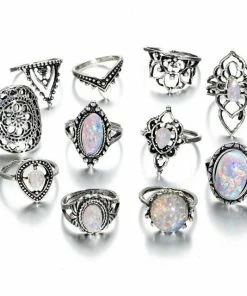 17KM Official Store White Opal Goddess Ring Set With Midi Ring