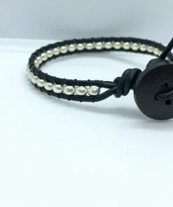 Kirr Bijoux White Pearl Thin Leather Beaded Bracelet Jewelry