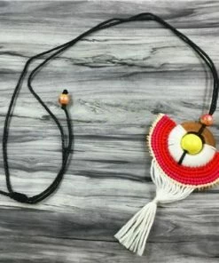 AMIU Handmade Store White Tassel Bohemian Necklace W/Yellow Bead