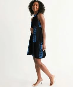 Find Your Coast Supply Co. Women's Black Pineapple Casual Halter Dress Boho Dresses