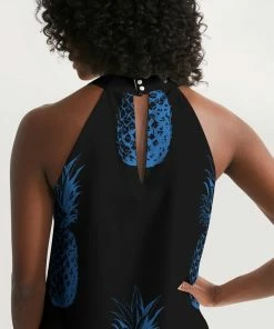 Find Your Coast Supply Co. Women's Black Pineapple Casual Halter Dress Boho Dresses