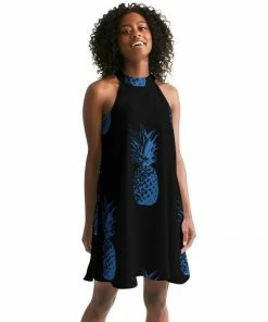 Find Your Coast Supply Co. Women's Black Pineapple Casual Halter Dress Boho Dresses