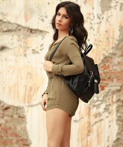 Mechaly Women's Jamie Black Vegan Leather Backpack Boho Bags