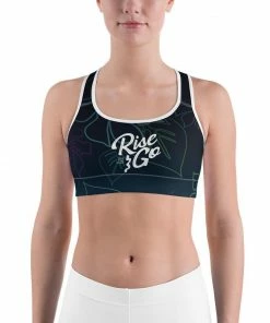 Find Your Coast Supply Co. Boho Tops Women's Moisture Wicking A L O H A Rise & Go Sports Bra (white & Black Piping)