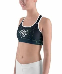 Find Your Coast Supply Co. Boho Tops Women's Moisture Wicking A L O H A Rise & Go Sports Bra (white & Black Piping)