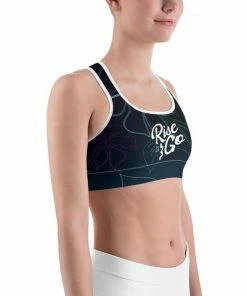 Find Your Coast Supply Co. Boho Tops Women's Moisture Wicking A L O H A Rise & Go Sports Bra (white & Black Piping)