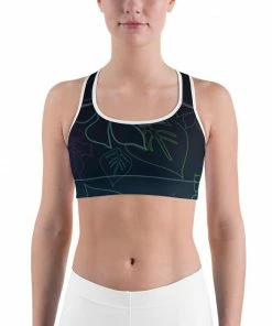 Find Your Coast Supply Co. Boho Tops Women's Moisture Wicking A L O H A Sports Bra (white & Black Piping)