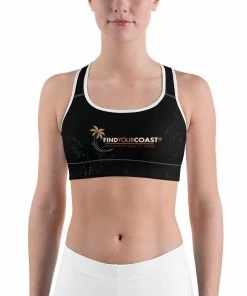 Find Your Coast Supply Co. Women's Moisture Wicking Trademark Sports Bra (white & Black Piping)